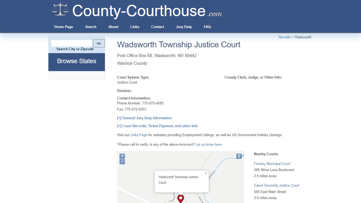 Wadsworth Township Justice Court in Wadsworth, NV - Court ...
